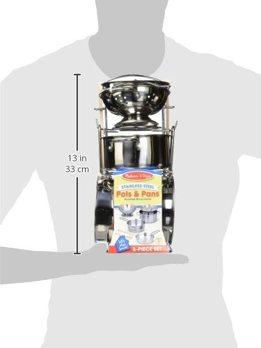 Pretend Play Stainless Steel Pots and Pans (8 Pieces), Ages 3+