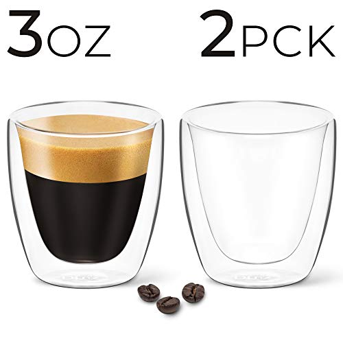 Espresso Coffee Tea Cups Insulated Double Walled Clear Glass (2 Pack)