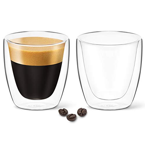 Espresso Coffee Tea Cups Insulated Double Walled Clear Glass (2 Pack)