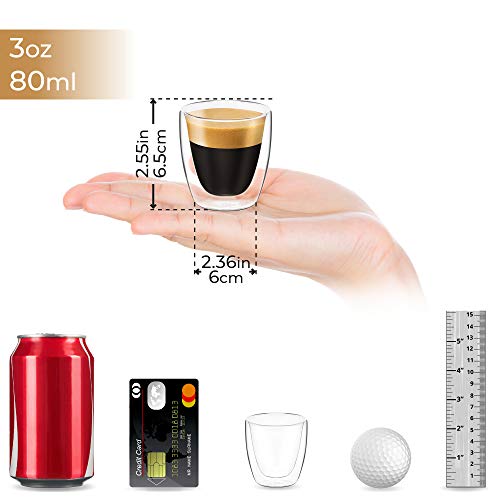 Espresso Coffee Tea Cups Insulated Double Walled Clear Glass (2 Pack)