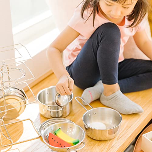 Pretend Play Stainless Steel Pots and Pans (8 Pieces), Ages 3+