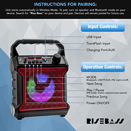Portable Bluetooth Speaker with Party Lights and Microphone
