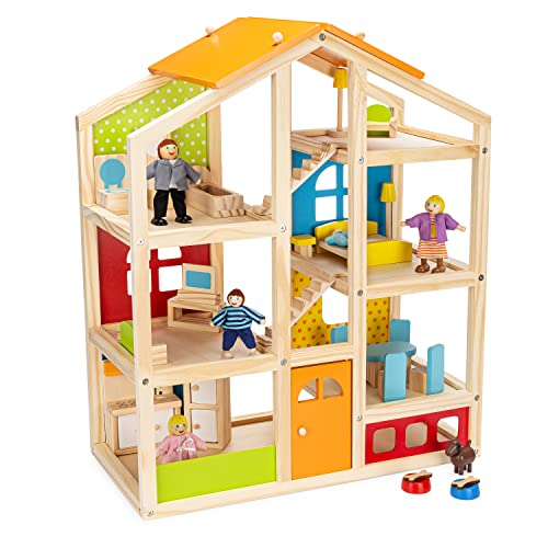 Wooden Dollhouse (20 Pieces), Ages 3+