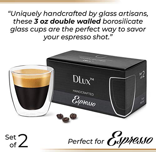 Espresso Coffee Tea Cups Insulated Double Walled Clear Glass (2 Pack)