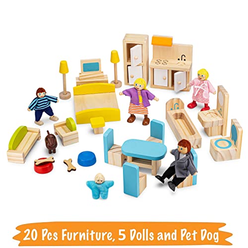 Wooden Dollhouse (20 Pieces), Ages 3+