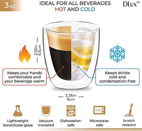 Espresso Coffee Tea Cups Insulated Double Walled Clear Glass (2 Pack)