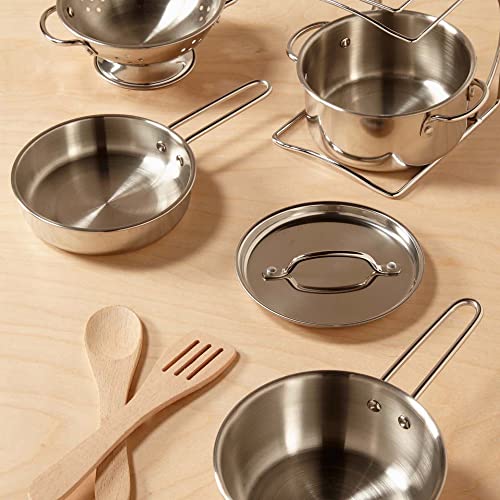 Pretend Play Stainless Steel Pots and Pans (8 Pieces), Ages 3+
