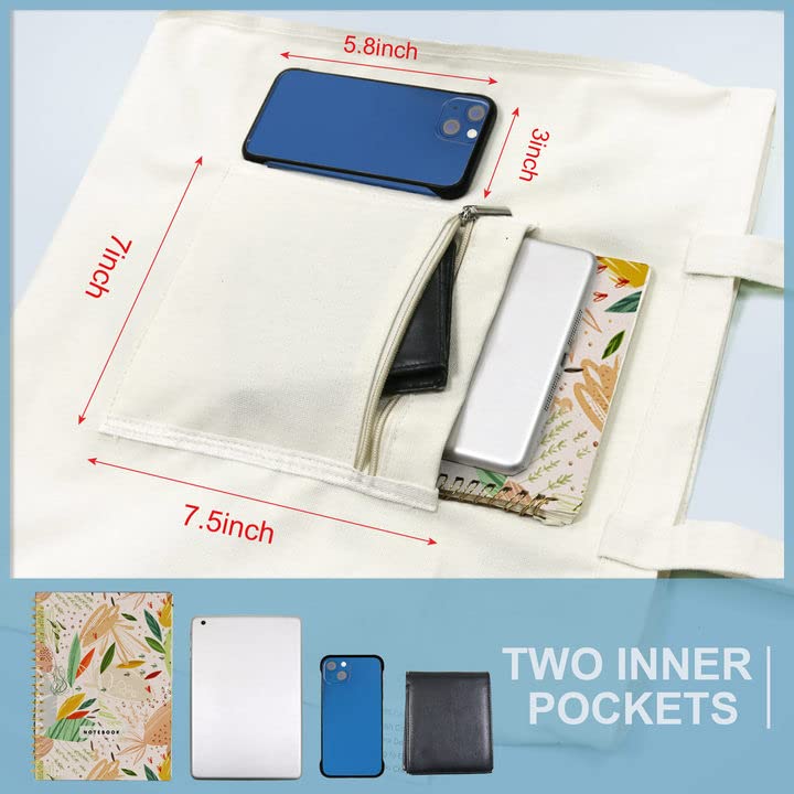 Cute Washable Canvas Tote Bag with Inner Pockets