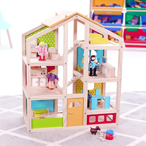 Wooden Dollhouse (20 Pieces), Ages 3+