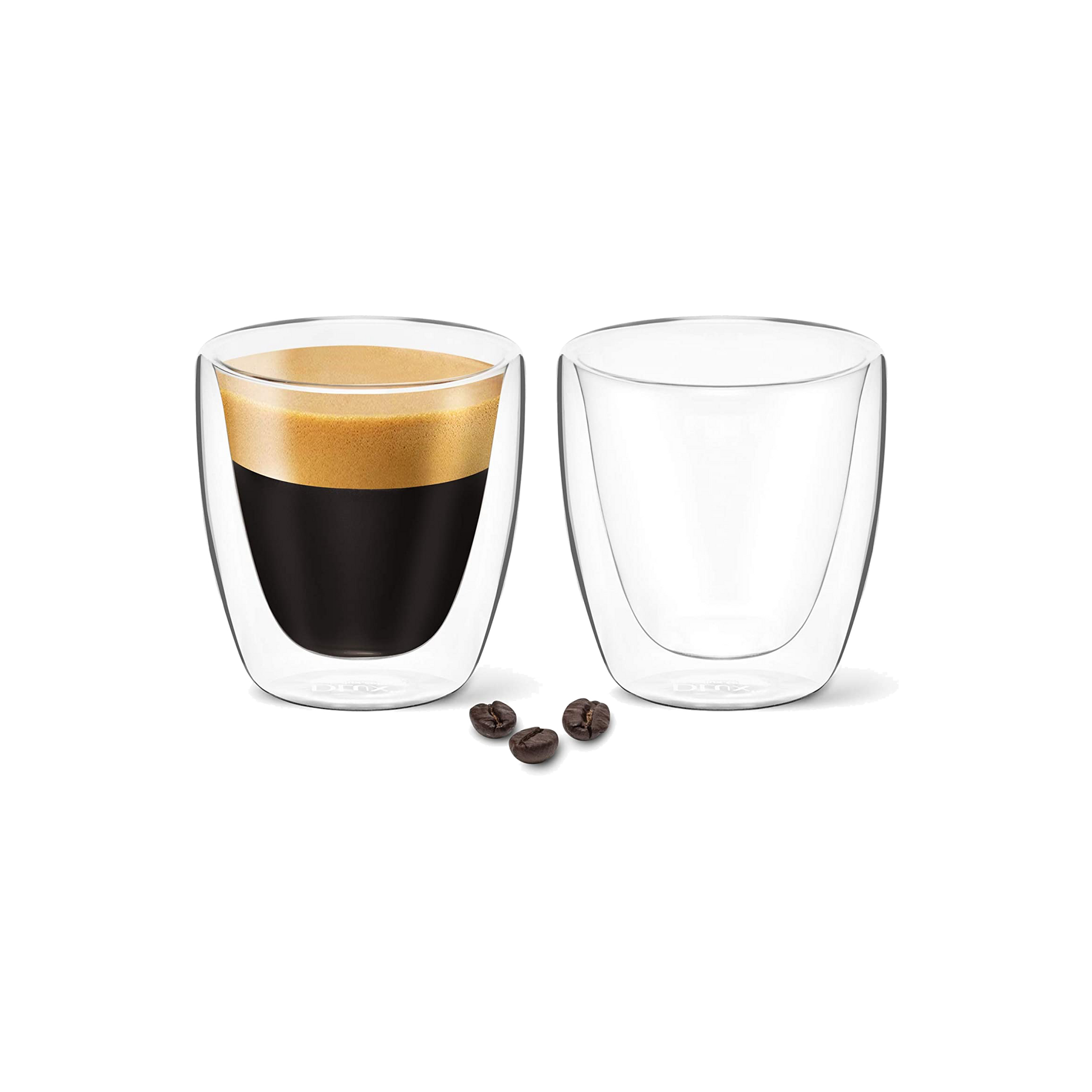 Espresso Coffee Tea Cups Insulated Double Walled Clear Glass (2 Pack)