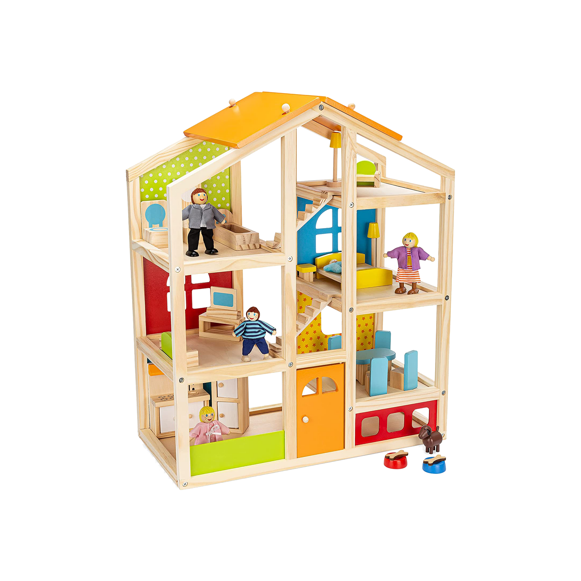 Wooden Dollhouse (20 Pieces), Ages 3+