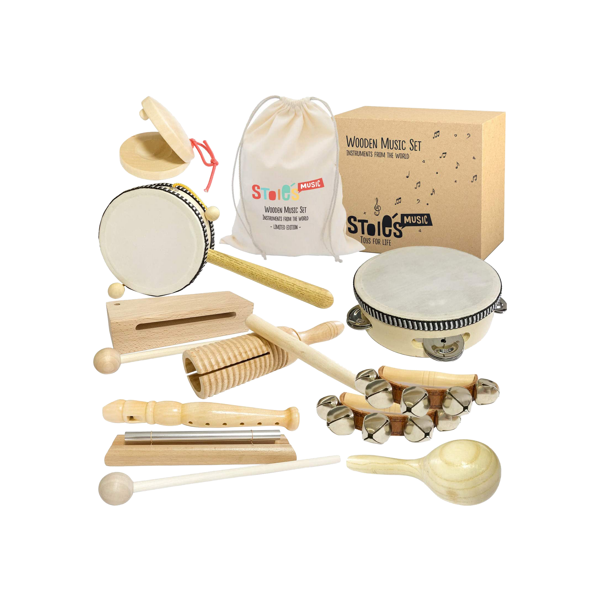 Wooden Percussion Musical Instrument Set, Ages 3+