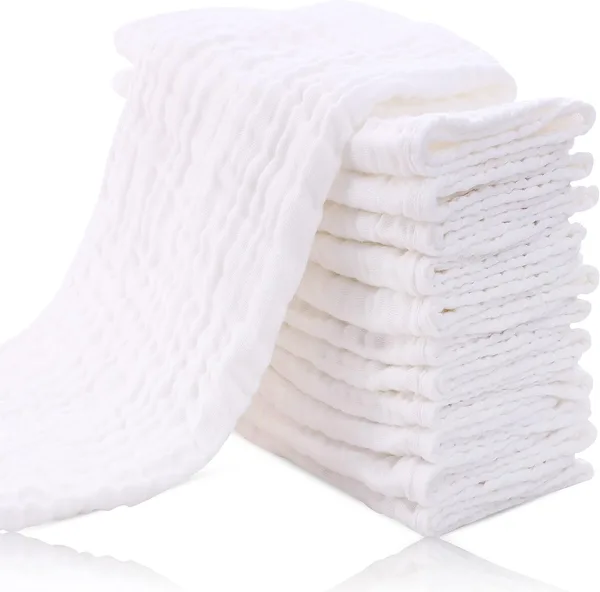Muslin Baby Burp Cloths, Set of 12