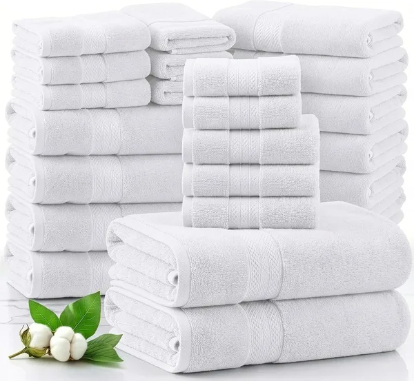 Cotton Towel Set, 24 Pieces