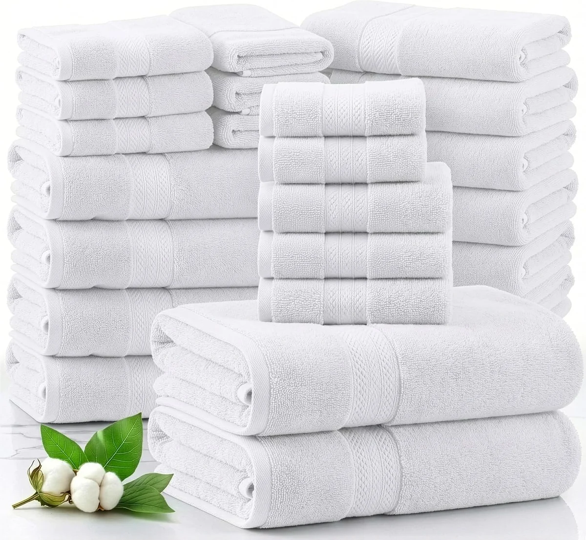 Cotton Towel Set, 24 Pieces