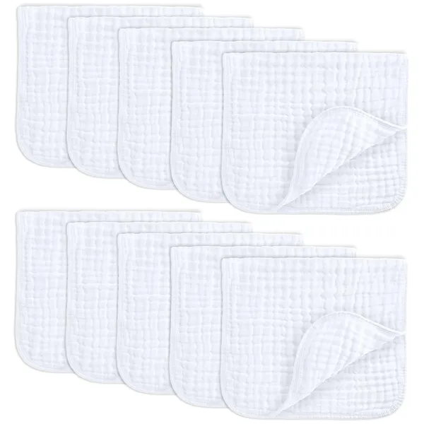 Muslin Baby Burp Cloths, Set of 10