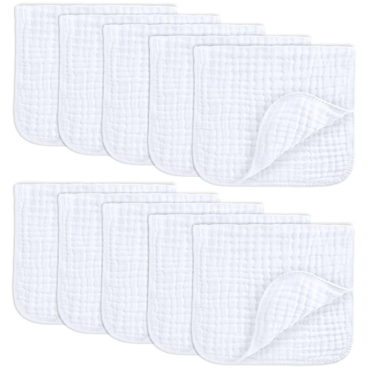 Muslin Baby Burp Cloths, Set of 10