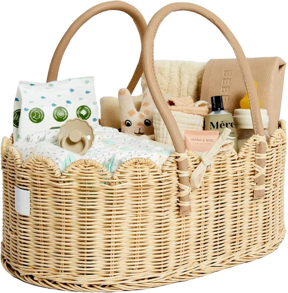 Scalloped Rattan Baby Care Caddy