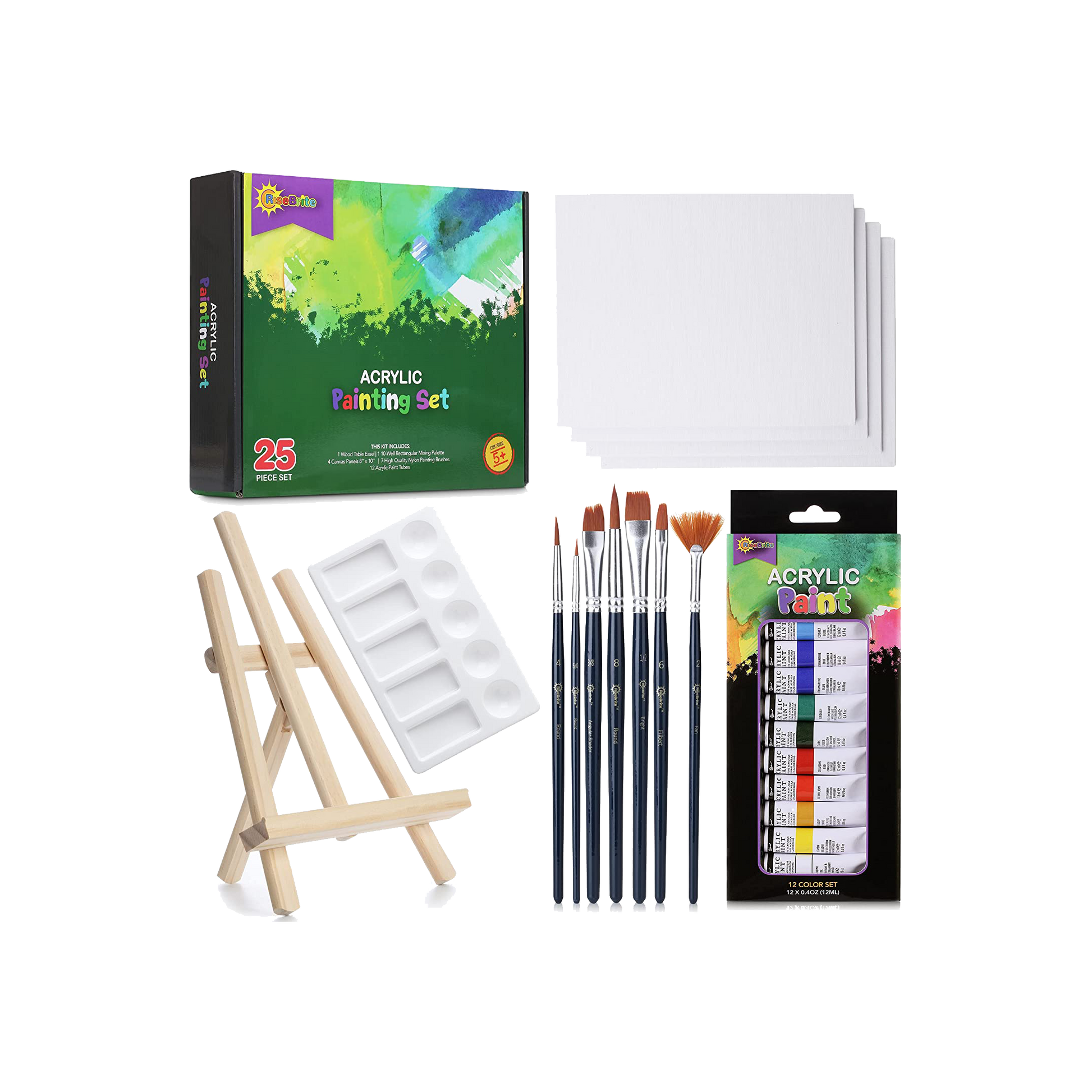 RISEBRITE Kids Art Set 25 Pcs – Deluxe Acrylic Paint