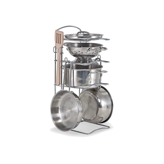 Pretend Play Stainless Steel Pots and Pans (8 Pieces), Ages 3+